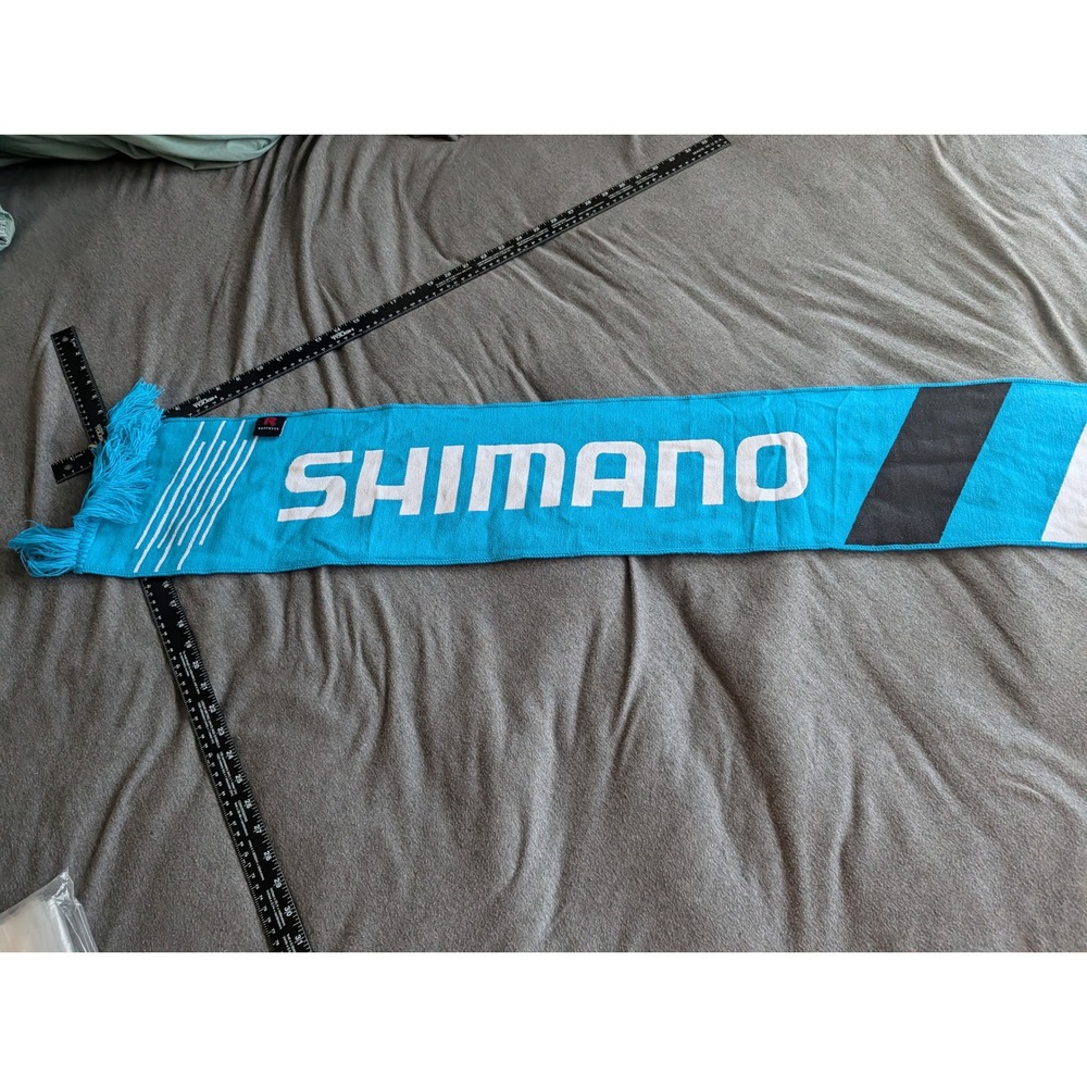 Shimano Ruffneck Cycling Scarf Blue White Knit Fringed Fan Scarf 60 Inch - Picture 2 of 4